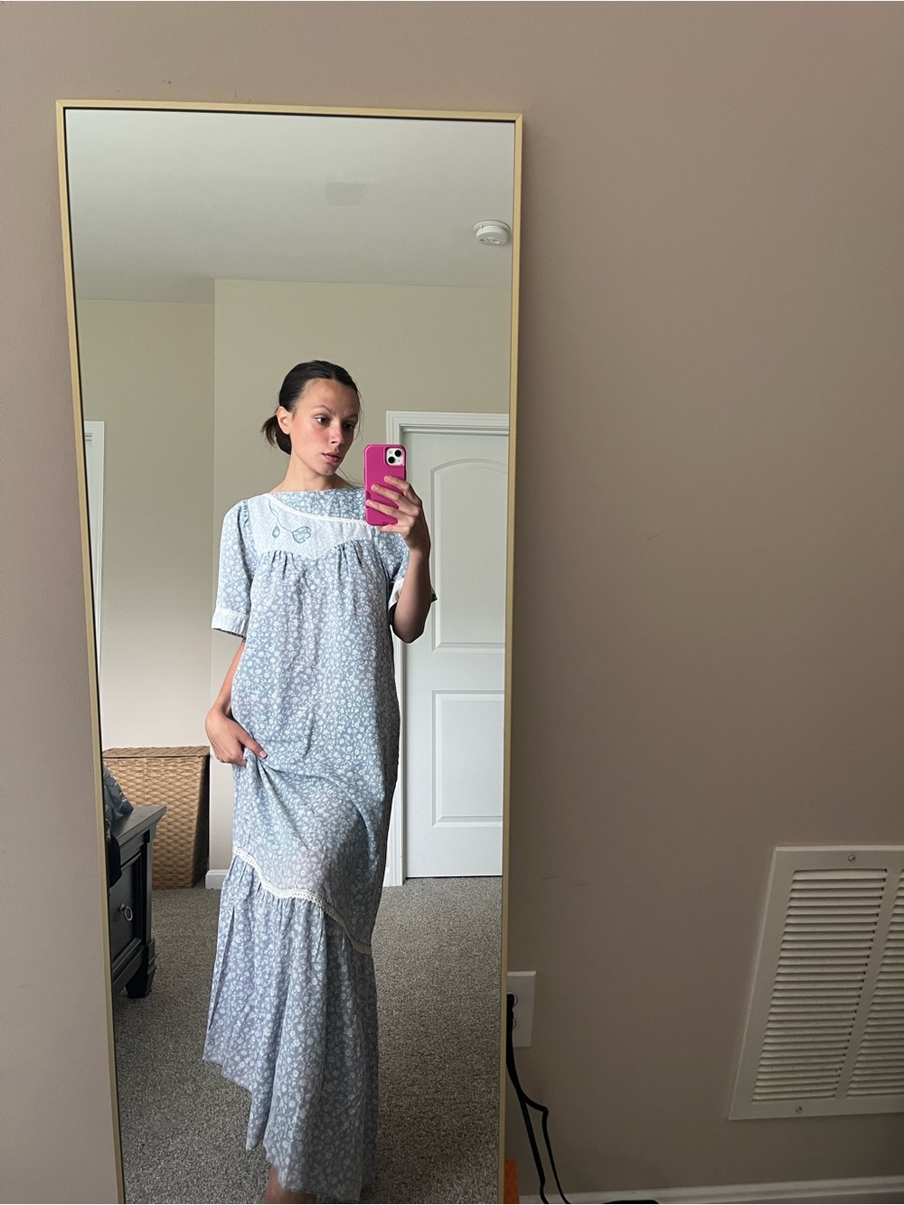 VTG 80s Liberty House Flowy Mumu Floral Cotton Blend Maxi Dress